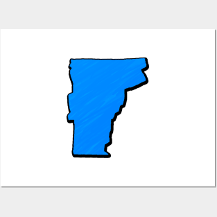 Bright Blue Vermont Outline Posters and Art